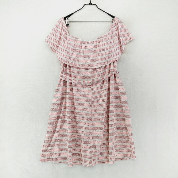 Lane Bryant Dress Off The Shoulder Gray Pink Stripe Tie Waist Dress P4984 - Picture 5 of 9